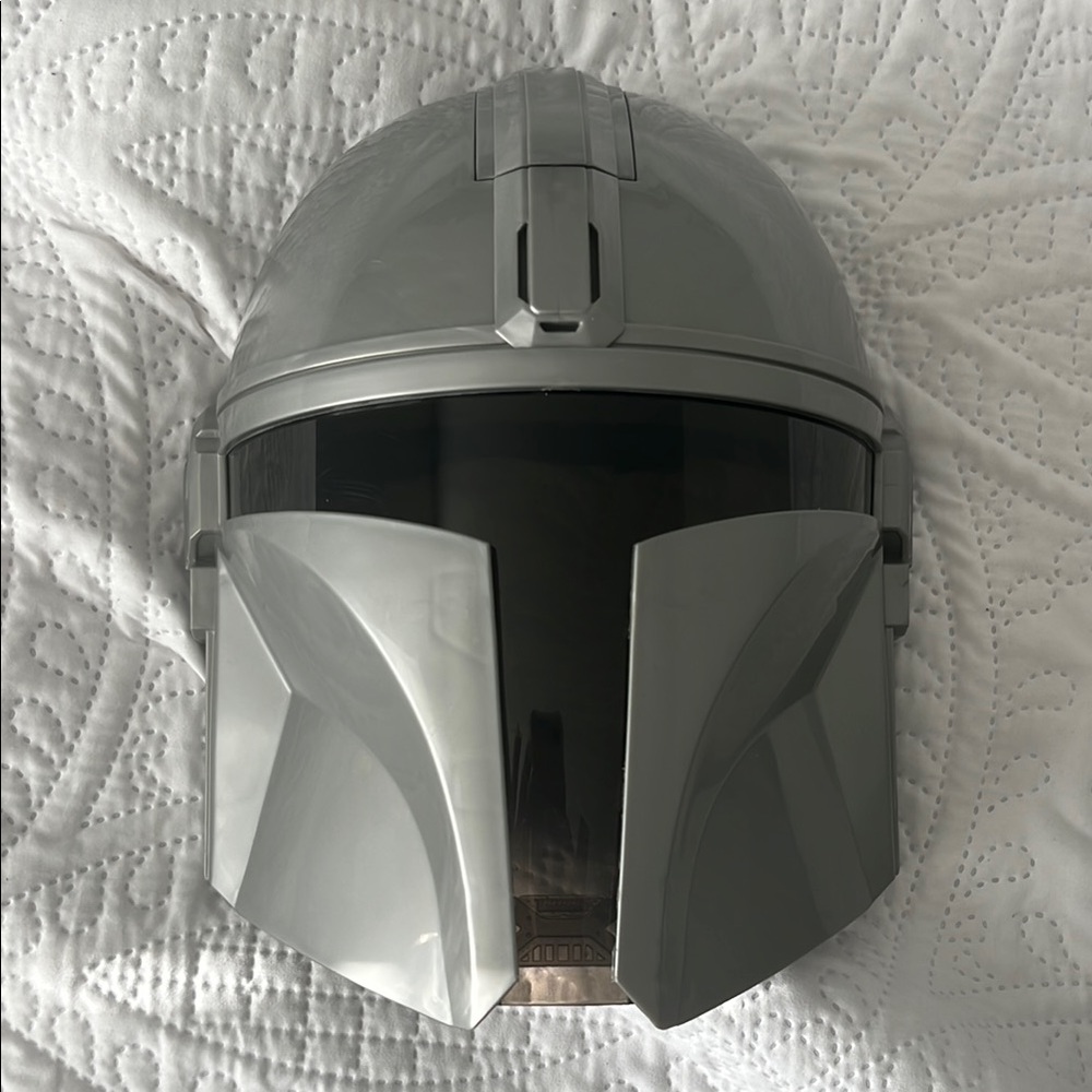 Hasbro Silver and Black Mandalorian Helmet, talks when you click button